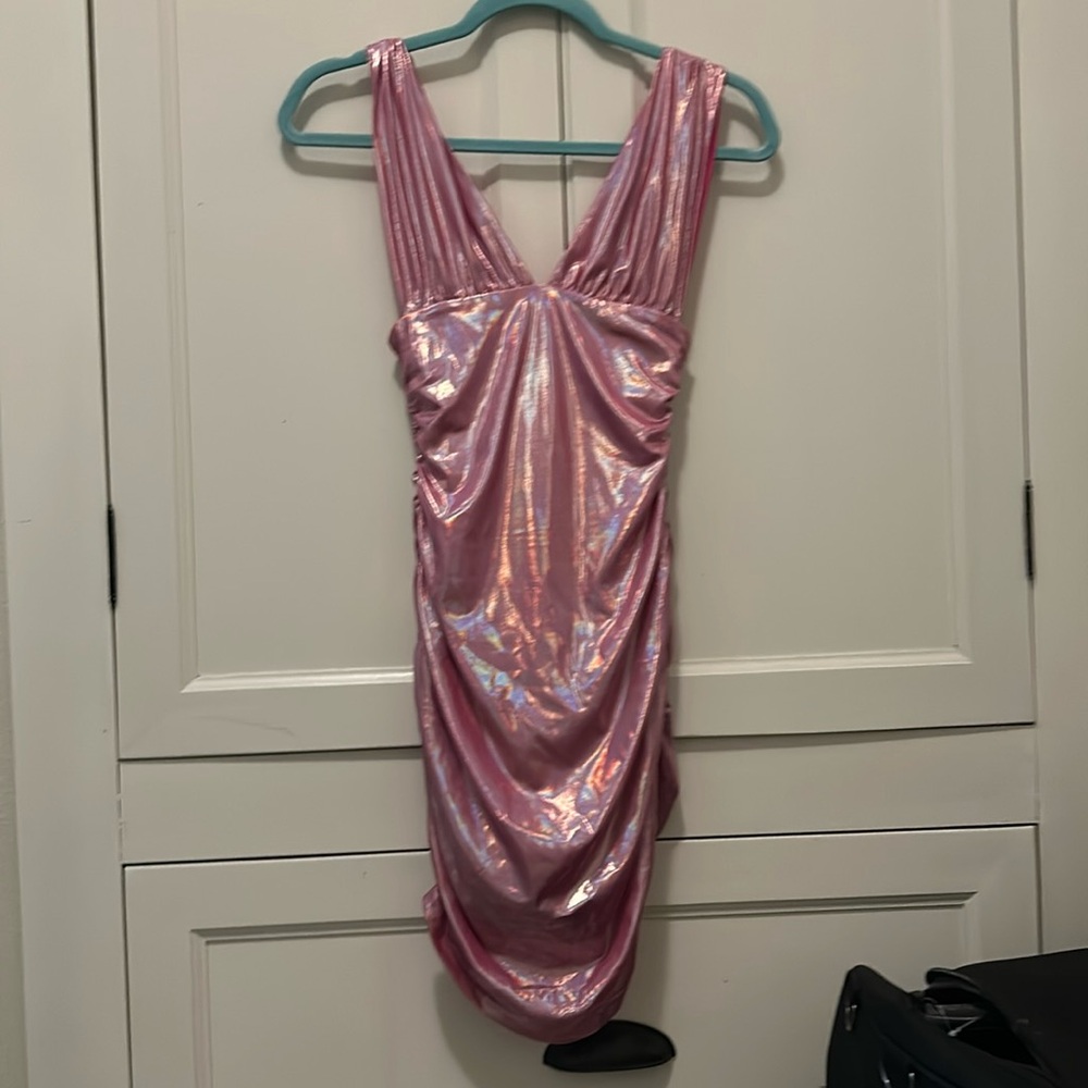 pink chrome super down dress